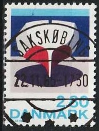 FRIMÆRKER DANMARK | 1985 - AFA 845 - Kunst Helge Refn - 2,80 Kr. flerfarvet - Lux Stemplet Sakskøbing